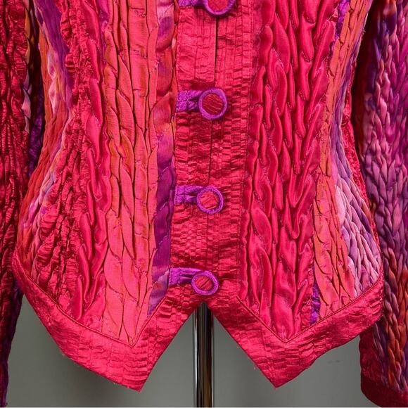 Jean Marc collection Jacket Large VTG bolero red ribbon ruched stretch crinkle - Picture 5 of 16